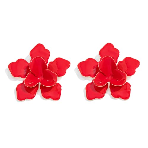 XFSRG Extravaganter 3D Blüten Ohrringe Damen Großes Blumen Design mit Glänzender Tropfen Emaille Leichte Auffällige Earrings Modeschmuck für Festliche Anlässe (Rot) von XFSRG
