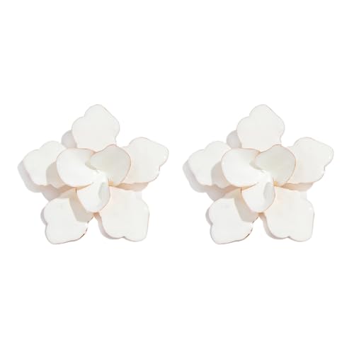 XFSRG Extravaganter 3D Blüten Ohrringe Damen Großes Blumen Design mit Glänzender Tropfen Emaille Leichte Auffällige Earrings Modeschmuck für Festliche Anlässe (Weiß) von XFSRG