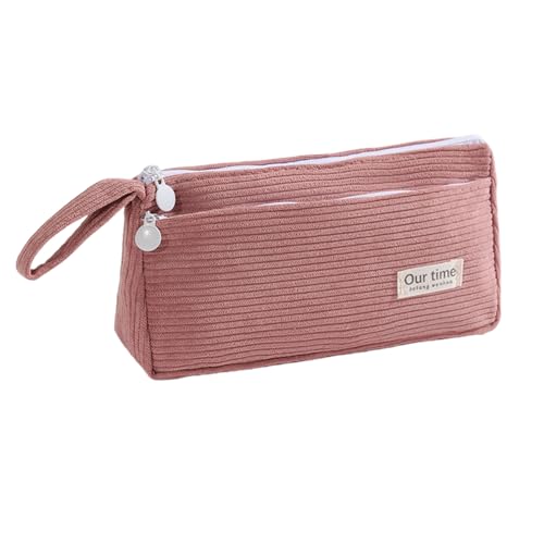 XFSRG Federmäppchen aus Cord Stoff für Mädchen und Teenager als stylische Stiftetasche oder Federtasche im Praktischen Design ideal für Schule und Alltag mit ausreichend Stauraum (Rosa) von XFSRG