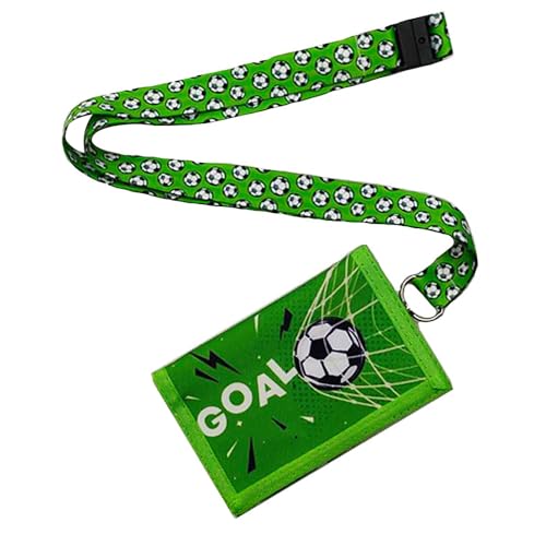 XFSRG Geldbeutel Jungen Fußball Design Portemonnaie mit Schlüsselanhänger und Umhängeband für Schule und Freizeit von XFSRG