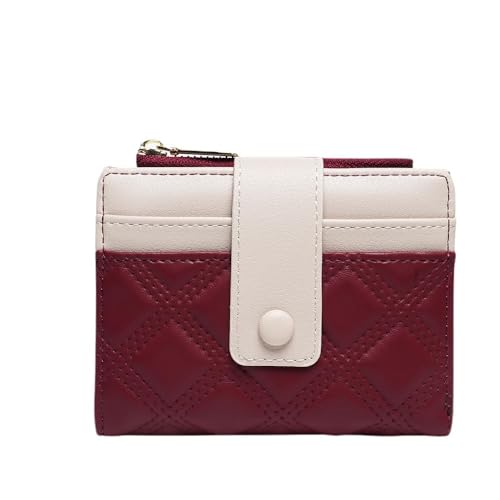 XFSRG Geldbörse Damen Klein Geldbeutel Frauen Echtes Ledermit Münzfach Kleines Zipper Brieftasche Kartenhalter Leder Kartenhalter Bifold Geldbörsen für Frauen Mädchen Weinrot von XFSRG