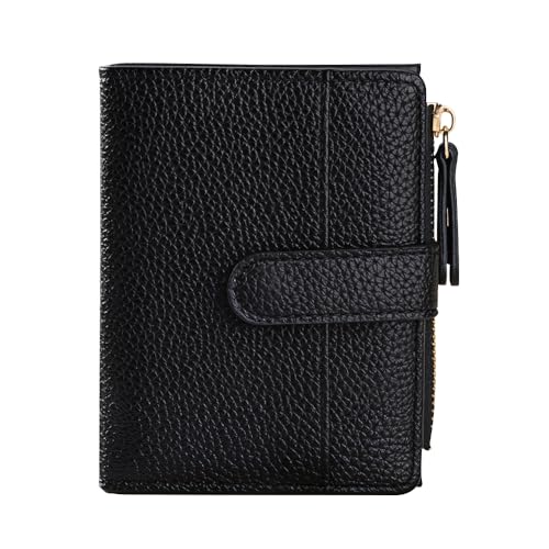 XFSRG Geldbörse Damen Leder Damen Geldbeutel Klein Weich Bequem Süß Münzfach Portemonnaie mit Zipper Brieftasche Vielen Fächern (Schwarz) von XFSRG