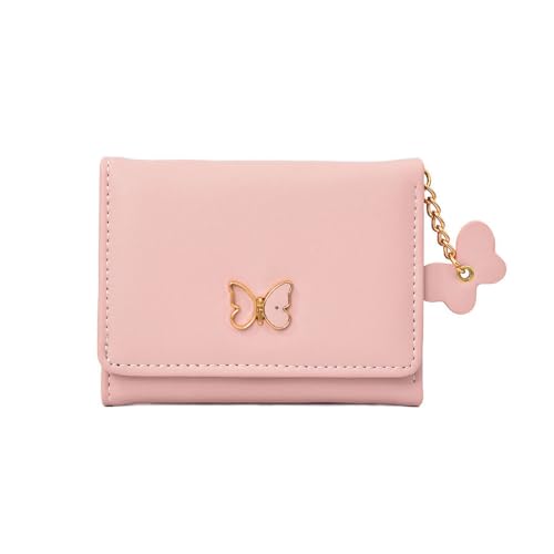 XFSRG Geldbörse Damen PU Elegante Schleife Süße Geldbeutel Glattem und Weichem Dreifach Gefaltet Mini Kurzer Portemonnaie(Rosa) von XFSRG