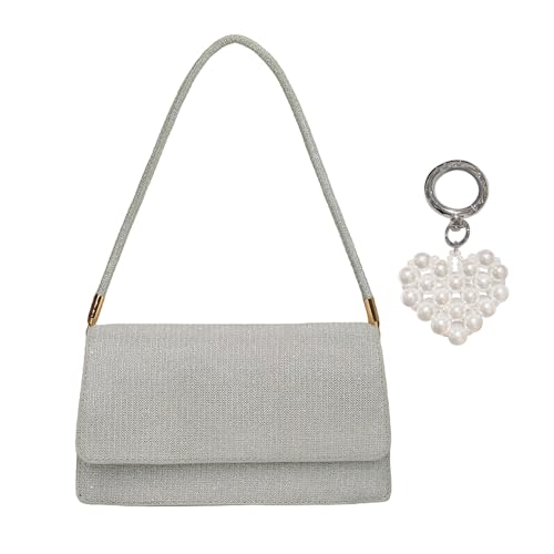 XFSRG Glitzernde Damen Handtasche Clutch Elegante Abendtasche Mit Perlendetails Perfekt Für Party Hochzeit Und Besondere Anlässe(Silber) von XFSRG