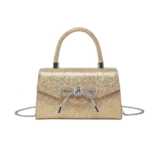 XFSRG Glitzernde Damen Handtasche Clutch mit Schleife Elegante Abendtasche für Partys und Hochzeiten Silberne Handtasche Damen Umhängetasche (Gold) von XFSRG