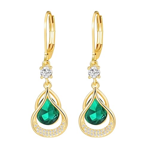 XFSRG Gold Ohrringe Damen Geburtsstein Hängend Schmuckstücke Boho Tropfenform Ohrringe Stapelbar Zirkonia Earrings Leichte Waterdrop Hollow Spiraldraht Ohringe Geburtstagsgeschenke Frauen von XFSRG