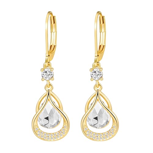 XFSRG Gold Ohrringe Damen Geburtsstein Hängend Schmuckstücke Boho Tropfenform Ohrringe Stapelbar Zirkonia Earrings Leichte Waterdrop Hollow Spiraldraht Ohringe Geburtstagsgeschenke Frauen von XFSRG