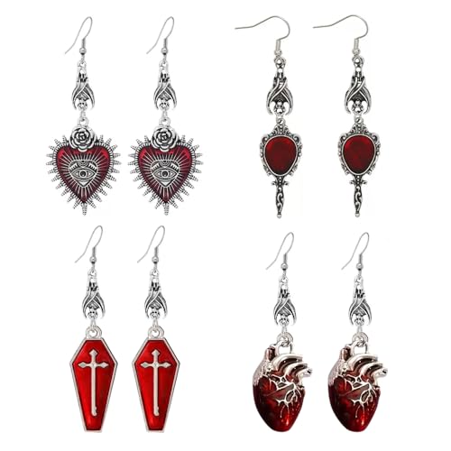 XFSRG Gothic Ohrringe Silber 925 Vintage Herz und Sarg Design Trendige Ohrstecker für Damen Halloween Cosplay Schmuck von XFSRG