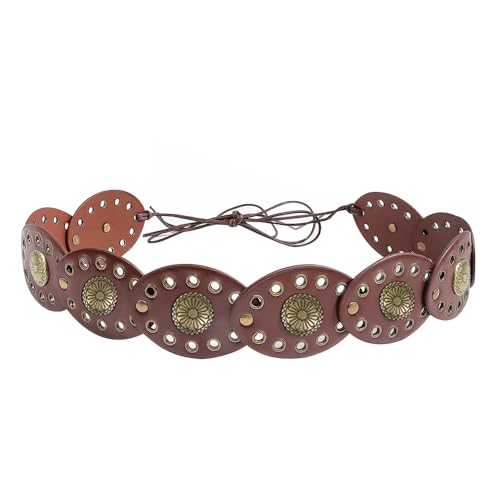 XFSRG Gürtel Damen Boho Stil Taillengürtel Damen mit Runden Metallverzierungen Modischer Damen-Gürtel für Freizeit und Partys (Braun) von XFSRG