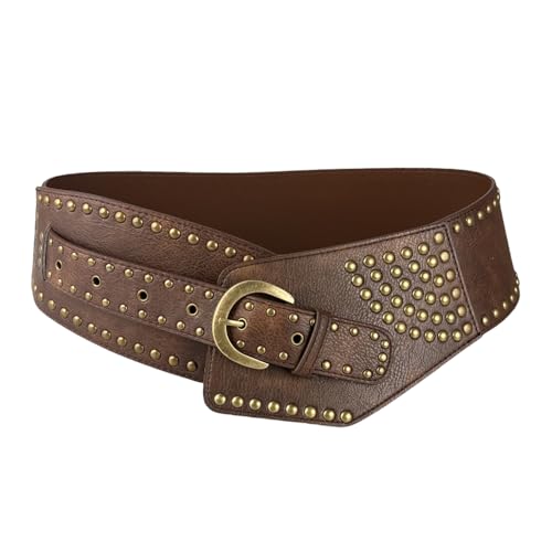 XFSRG Gürtel Damen Goldniete Breite Kante Retro Stil Gürtel Modisch und Elegant Geeignet für Alle Gelegenheiten von XFSRG