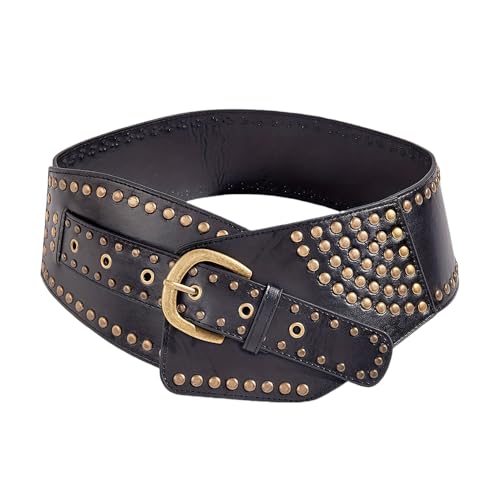 XFSRG Gürtel Damen Goldniete Breite Kante Retro Stil Gürtel Modisch und Elegant Geeignet für Alle Gelegenheiten von XFSRG