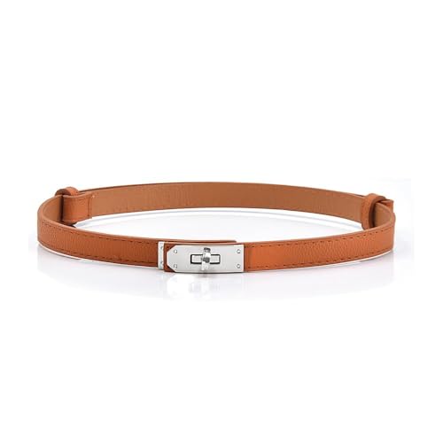 XFSRG Gürtel Damen Schmal Skinny Ledergürtel mit Gold Schnalle Mode Verstellbarer Taillengürtel Klassisch Dekorativen Belt für Jeans Hosen Kleider（Silber+Kamel） von XFSRG
