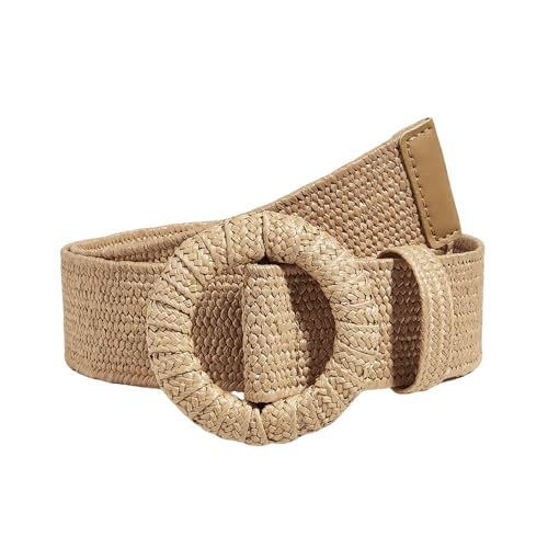 XFSRG Gürtel Damen Stroh Geflochten Elastischer Breiter Taillengürtel Rattan Gewebter Boho Gürtel für Kleider(Khaki) von XFSRG