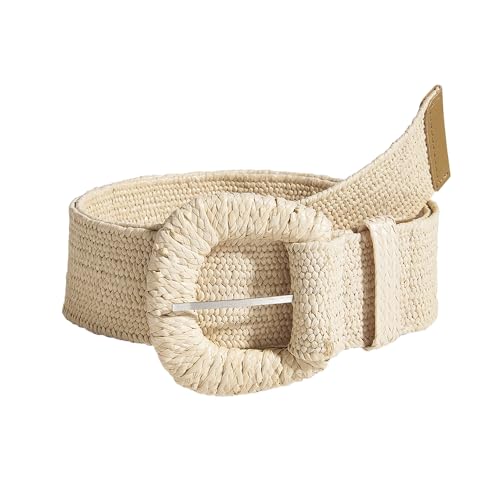 XFSRG Gürtel Damen Stroh Geflochten Taillengürtel Damen Modischer Breiter Gürtel für Sommerkleidung (weiß) von XFSRG