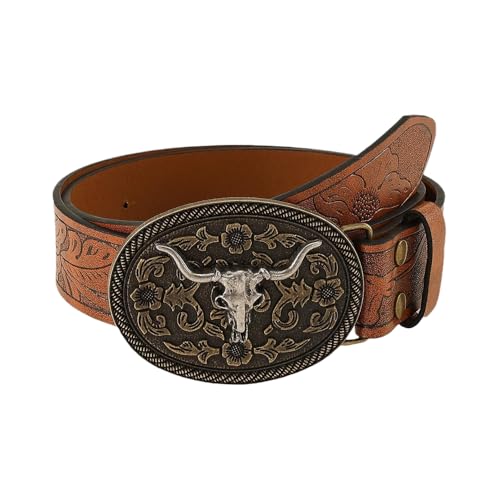 XFSRG Gürtel Herren Damen Western Stil Mit Stierkopf Schnalle Vintage Taillengürtel Für Freizeit Und Alltag (120cm) von XFSRG