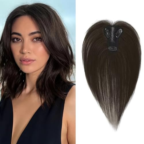 XFSRG Haar Toppers für Frauen With Pony Kurze Perücken Haar Oberkopf Flauschiger Glatter Hair Topper Synthetisches Haar Perücken Cosplay Täglich Party Gebrauch（Braun-Schwarz） von XFSRG