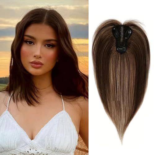 XFSRG Haar Toppers für Frauen With Pony Kurze Perücken Haar Oberkopf Flauschiger Glatter Hair Topper Synthetisches Haar Perücken Cosplay Täglich Party Gebrauch（Schokoladenbraun） von XFSRG