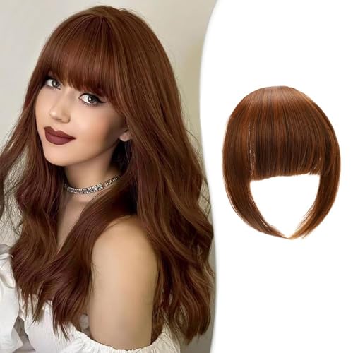 XFSRG Haarschmuck Bangs Clip Haare Haarverlängerungen Flat Bang mit Schläfen Echthaar Front Face Fringe Pony Haarteile Pony Extension für Frauen das Tägliche Tragen(Hellbraun) von XFSRG