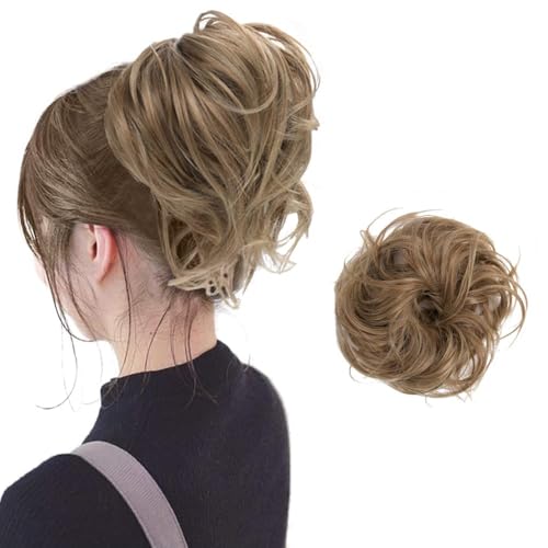 XFSRG Haarschmuck Haargummi Hochsteckfrisuren Voluminös Gelockt aus Synthetikhaar Lockiger Messy Bun für Damen & Bräute Natürlich aussehendes Haarteil（Hellbraun） von XFSRG