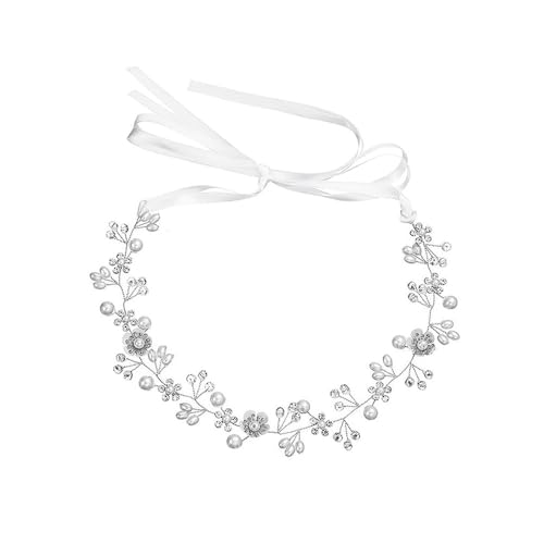 XFSRG Haarschmuck Kommunion Mädchen Prinzessin Blumenkranz Haare Weiß Perle Haarreif mit Band für Braut Frauen Schleier Braut Frauen（Silber） von XFSRG