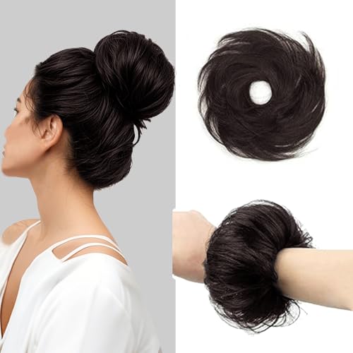 XFSRG Haarschmuck mit Gummiband Dutt Haargummi Synthetisch Haarverlängerung Messy Bun Haarteile für Frauen und Mädchen(Braun-schwarz) von XFSRG