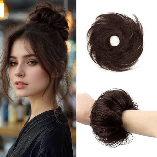 XFSRG Haarschmuck mit Gummiband Dutt Haargummi Synthetisch Haarverlängerung Messy Bun Haarteile für Frauen und Mädchen(Dunkelbraun) von XFSRG