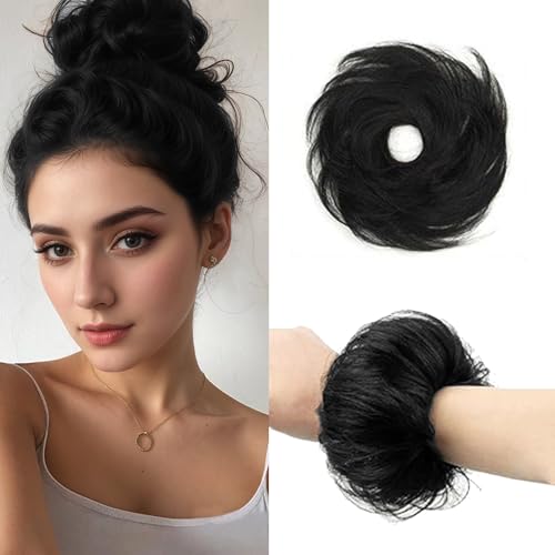 XFSRG Haarschmuck mit Gummiband Dutt Haargummi Synthetisch Haarverlängerung Messy Bun Haarteile für Frauen und Mädchen(Natürliches Schwarz) von XFSRG