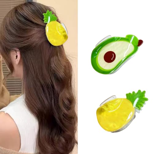 XFSRG Haarspangen Damen Frucht Design Hochwertige Haarklammern für Frauen Blumen Haarklammer Set Entenschnabel Haarspange für Alltag und Partys (Ananas + Avocado) von XFSRG