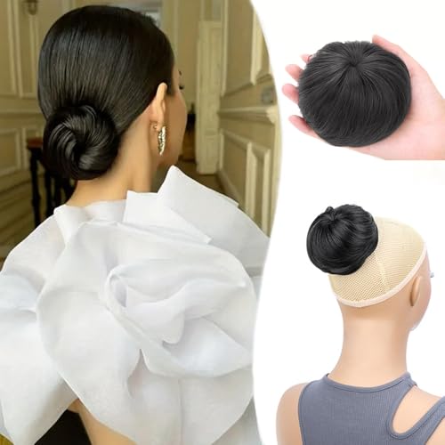 XFSRG Haarteil Mit Gummiband Dutt Haarteil Haargummi Mit Haaren Gelockt Haardutt Synthetisch Kurzes Pferdeschwanz Brötchen für Damen Mädchen（Schwarz） von XFSRG