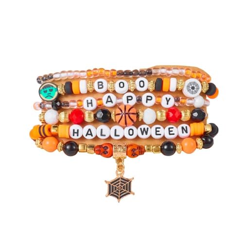 XFSRG Halloween Armbänder Damen Bunte Perlenarmbänder Mit Kürbis-Charms Perfekt Für Halloween-Partys Und Kostüme (B) von XFSRG