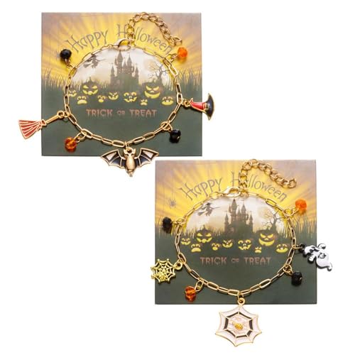 XFSRG Halloween Armband Damen Mädchen Gold Schmuck Mit Fledermaus Hexenhut Besen Anhänger Für Party Kostüm (Farbe 1) von XFSRG