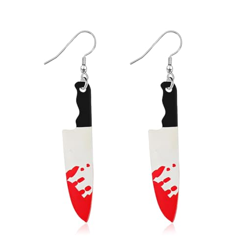XFSRG Halloween Ohrringe Damen Blutige Messer Ohrstecker aus Leichtem Acryl Halloween Earrings mit Bluttropfen Design Gruselige Ohrhänger für Party und Kostüm von XFSRG