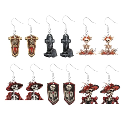 XFSRG Halloween Ohrringe Damen Vintage Schädel und Skelett Design Ohrstecker Silber Gruselige und Einzigartige Schmuckstücke für Partys und Kostüme von XFSRG