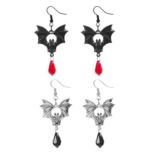 XFSRG Halloween Ohrringe Gothic Fledermaus Verführerische Vintage Ohrhänger mit Glänzenden Tropfen für Kostüm Party Oder Alltag von XFSRG