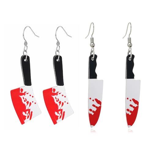 XFSRG Halloween Ohrringe Set für Damen Blutige Messer Ohrstecker und Anhänger Gruseliger Party Schmuck für Halloween Kostüm und Cosplay (Weiß) von XFSRG
