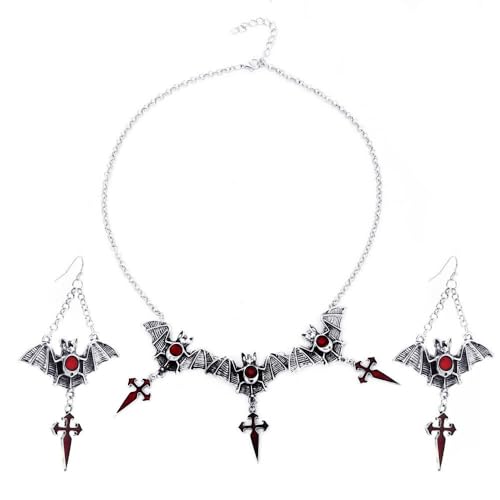 XFSRG Halloween Schmuck Set Gothic Ohr und Halskette mit Halloween Pendant Dunkler Vintage Gothic Schmuck für Party und Alltag (Silber) von XFSRG