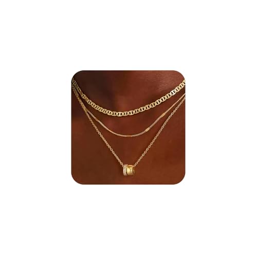 XFSRG Halskette Damen Gold Set Mehrreihig Kette Damen Gold Anhänger Goldene Kette Gliederkette Schmuck Set Layering Halsketten Modeschmuck Geschenk von XFSRG