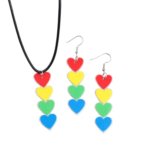 XFSRG Herzförmiger Anhänger Schmuck set Damen Regenbogenfarben Farbige Ohrringe Halskette Schlichte Individuelle Accessoires von XFSRG