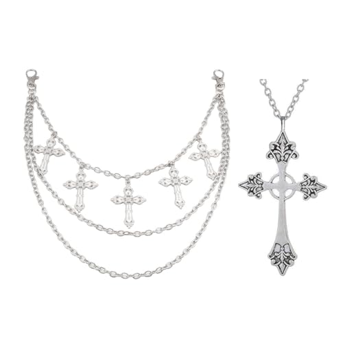 XFSRG Hosenkette Mit Kreuzanhängern Für Damen und Herren Stilvoller Kettengürtel Aus Hochwertigem Metall Modische Körperkette Für Trendige Outfits Perfekt Für Partys Und Festivals (Silber A) von XFSRG