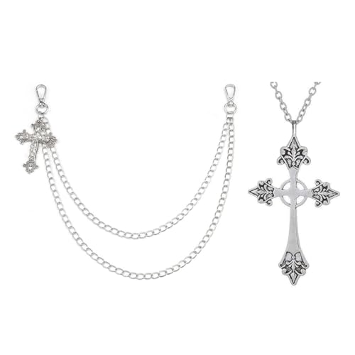 XFSRG Hosenkette Mit Kreuzanhängern Für Damen und Herren Stilvoller Kettengürtel Aus Hochwertigem Metall Modische Körperkette Für Trendige Outfits Perfekt Für Partys Und Festivals (Silber B) von XFSRG