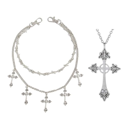 XFSRG Hosenkette Mit Kreuzanhängern Für Damen und Herren Stilvoller Kettengürtel Aus Hochwertigem Metall Modische Körperkette Für Trendige Outfits Perfekt Für Partys Und Festivals (Silber D) von XFSRG