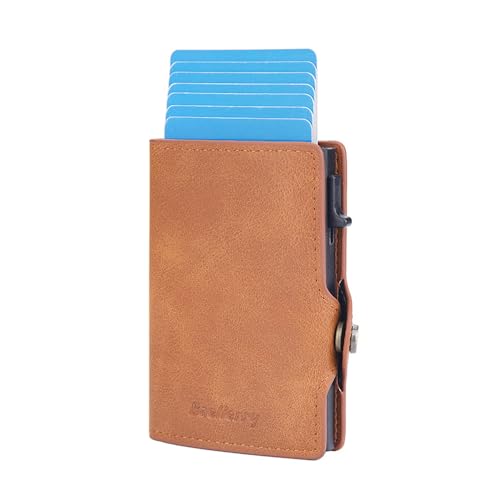 XFSRG Karten Geldbeutel Herren RFID Kartenetui Herren PU Card Holder Portemonnaie Klein Push-Design Brieftasche Jungen Magnetische Schalter Kartentasche Geschenk des Vaters(Braun) von XFSRG