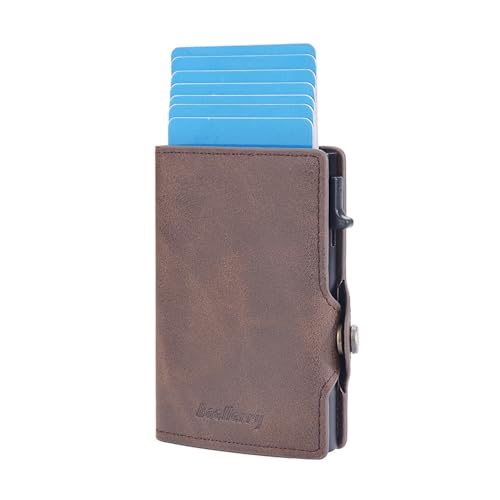 XFSRG Karten Geldbeutel Herren RFID Kartenetui Herren PU Card Holder Portemonnaie Klein Push-Design Brieftasche Jungen Magnetische Schalter Kartentasche Geschenk des Vaters(Kaffee) von XFSRG