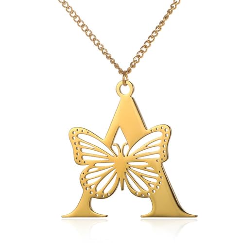 XFSRG Schmetterling Buchstabe Halskette Edelstahl Anhänger Kette Damen Schmuck Hochwertig Elegant Zart von XFSRG