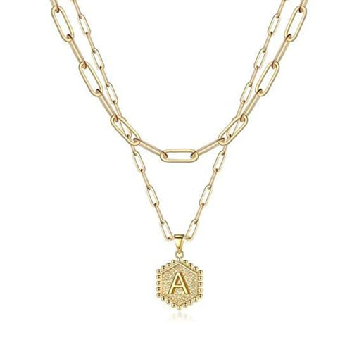 XFSRG Hexagon Buchstaben Halskette Set Gliederkette Anhänger Damen Schmuck Mehrschichtige Kette Layering von XFSRG