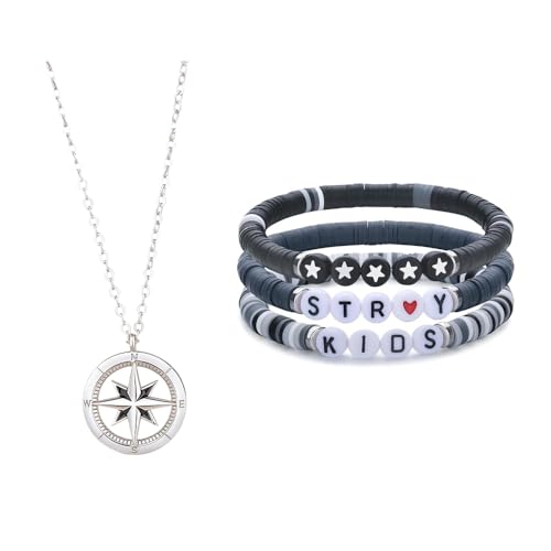 XFSRG Kompass Kette Damen Mit Anhänger Und Armbänder Set Stilvolle Halsketten Und Armbänder Für Fans Und Trendsetter (Kompass) von XFSRG