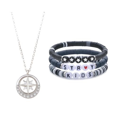 XFSRG Kompass Kette Damen Mit Anhänger Und Armbänder Set Stilvolle Halsketten Und Armbänder Für Fans Und Trendsetter (Weißer Stein) von XFSRG