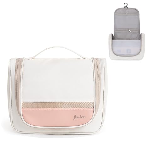 XFSRG Kosmetiktasche Damen Kulturbeutel zum Aufhängen Wasserdicht Große Make up Tasche mit Fächer Netzfächer für Reisen Alltag Kosmetik Organizer (Beige) von XFSRG