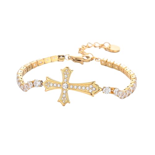 XFSRG Kreuz Armbänder Damen Zirkonia Hochwertig Armband Titanstahl Farbecht Verstellbar für Männer und Frauen Geeignet von XFSRG