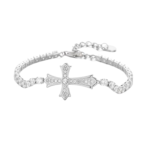 XFSRG Kreuz Armbänder Damen Zirkonia Hochwertig Armband Titanstahl Farbecht Verstellbar für Männer und Frauen Geeignet von XFSRG